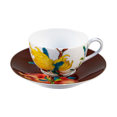 Tasse à thé fond blanc et soucoupe à café fond marron - Milouin.com